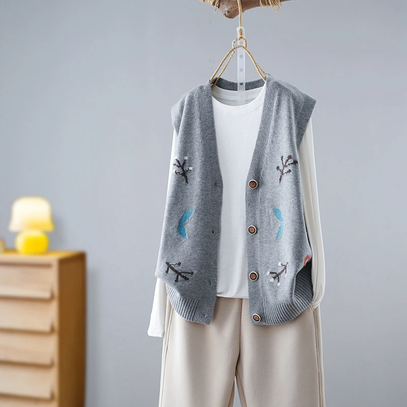 Жаккардовый свитер в стиле ретро жилет без рукавов женский кардиган ранняя осень