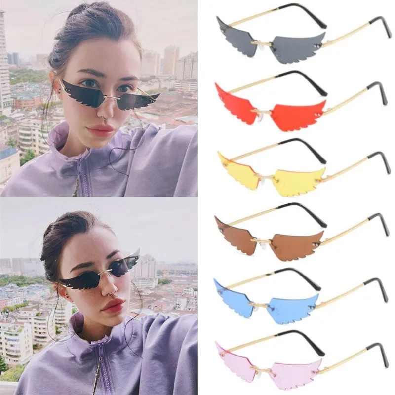 Модные солнцезащитные очки в форме крыльев, солнцезащитные очки без оправы в стиле ретро, UV400, трендовые узкие очки, солнцезащитные очки для вождения, аксессуары для улицы Модные солнцезащитные очки в форме крыльев, солнцезащитные очки без оправы в стиле ретро, UV400, трендовые узкие очки, солнцезащитные очки для вождения, аксессуары для улицы