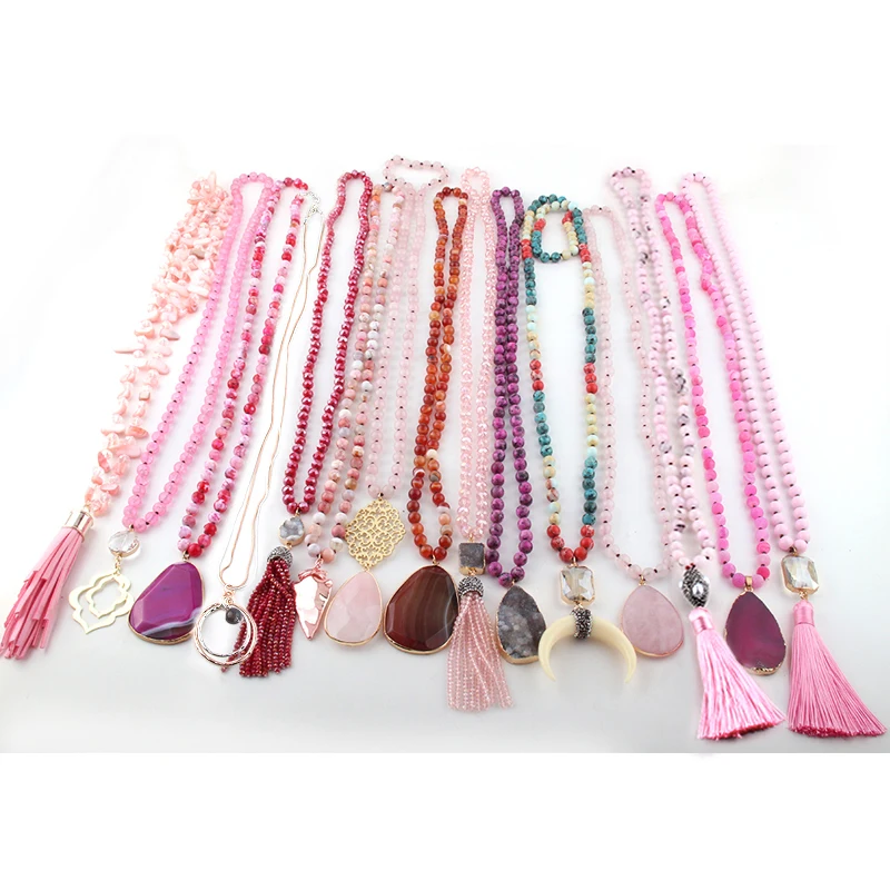 Wholesale Fashion 15pc Mix Color Pink Necklace Handmade Women Jewelry