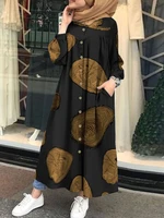 Ramadan Muslim Printed Maxi Dress Women Abaya Islamic Clothing Casual Long Sleeve Shirt Vestidos Female Button Robe Summer 2022 1