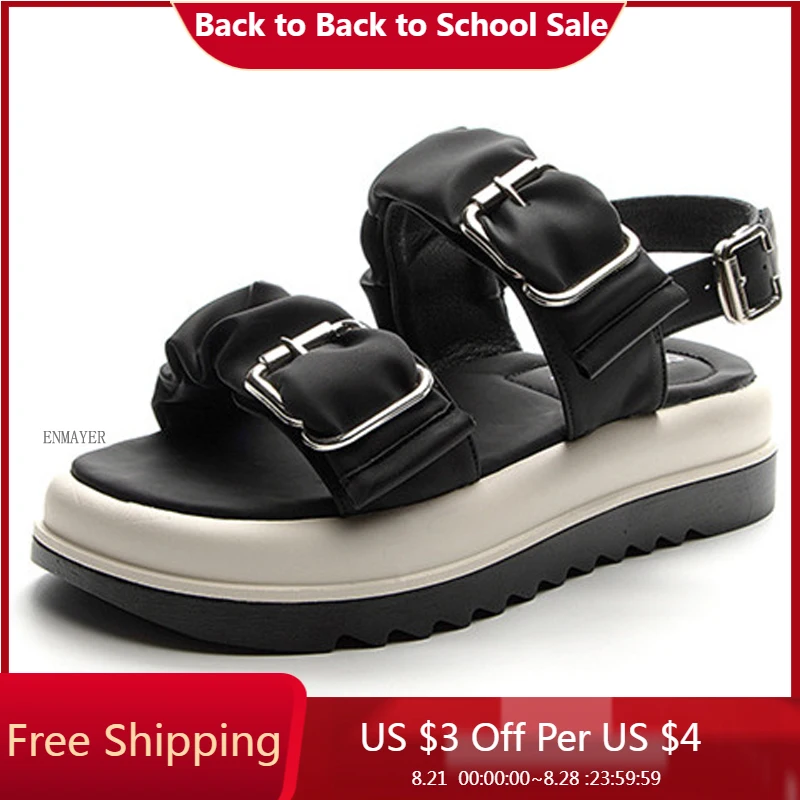 

Leather Platform Sandals Women 2023 New Cyber Celebrous Height-increasing All-match Casual Fashion Holiday Beach Sports Sandals