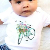 four seasons simple funny casual o neck baby girl boy onesie sweet flower bicycle print trend harajuku toddler jumpsuit