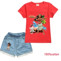 2022 summer cute moana printed clothes toddler girls casual outfits kids vaiana costume boys t shirts short jeans 2pcs suits