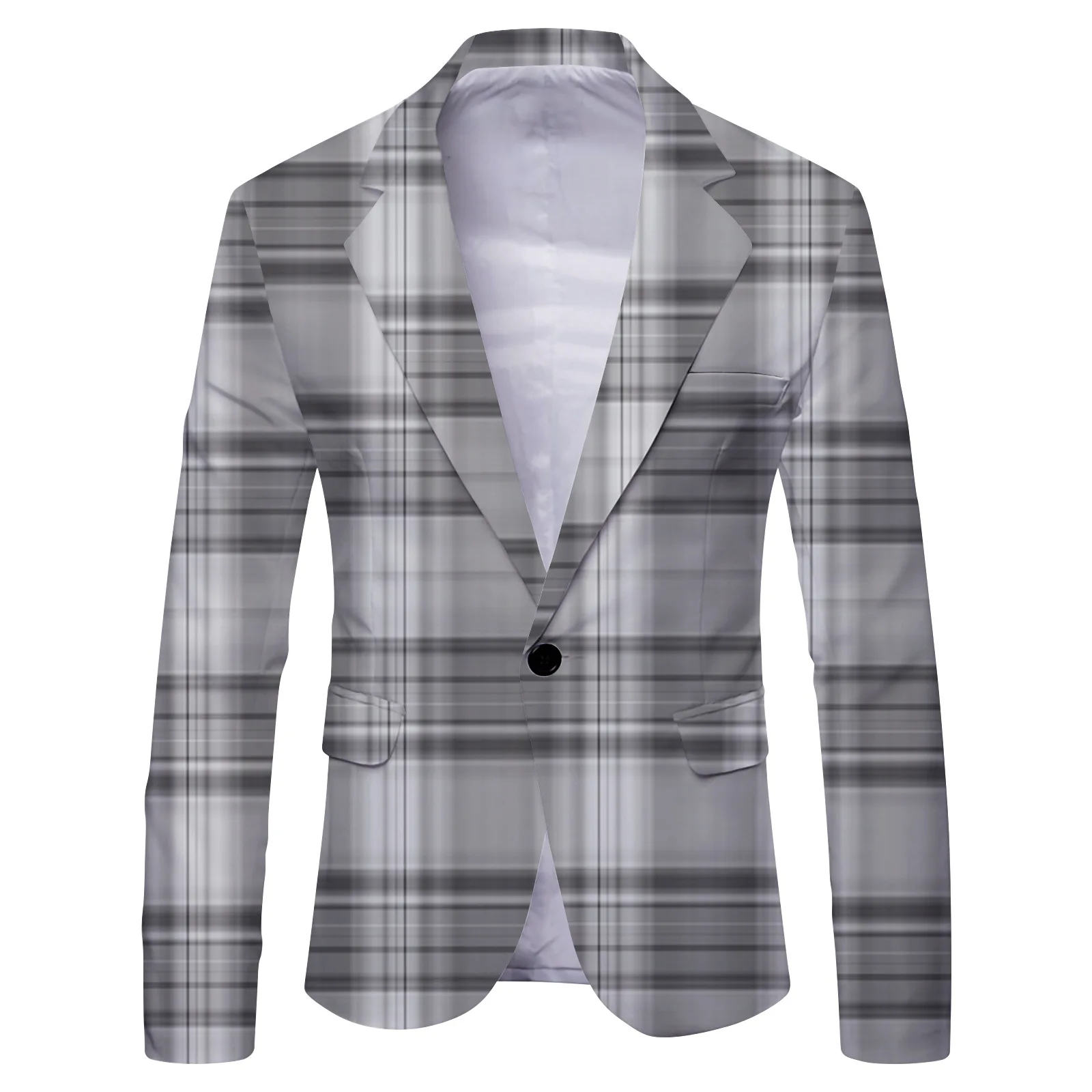 

Mens Casual Sport Slim Fit One Button Check Print Blazer Lightweight Jacket