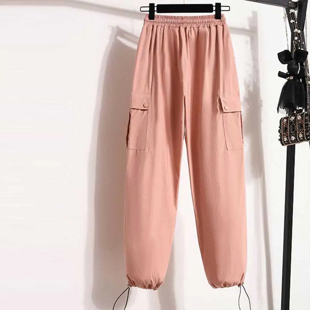 

Pink Overalls Women's Summer Thin High-waisted Slimming Wide Leg Narrow Version Of Casual American Quick-drying Sports Pants