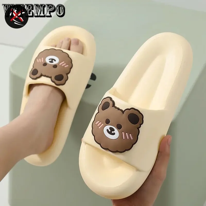 

Women Summer Bear Slippers Flip Flops Cute Cartoon Shoes For Woman Indoor Outdoor Wear Soft Thick Beach Sandals Couple Slides
