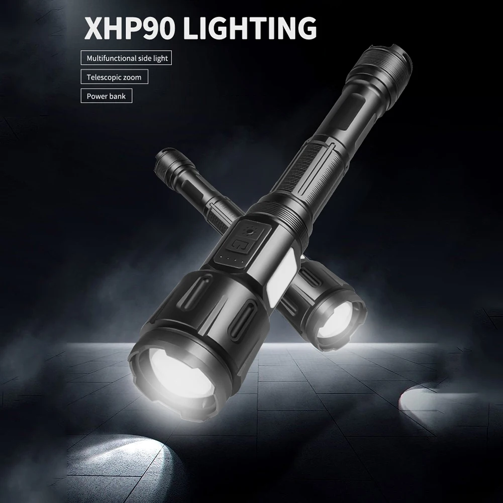 

XHP90 + 12LED Powerful Led Flashlight Type-C USB Rechargeable 5V 1A IPX4 Waterproof XHP90 LED Flash Camping Light