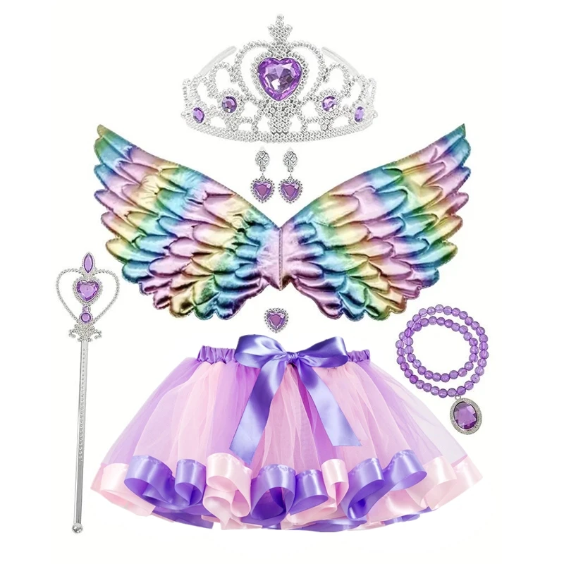 

Girls Fairy Cosplay Costume Set Tulle Tutu Skirt Double Layer Butterfly Unicorn Wings Princess Stage Dress Up Halloween Cosplay