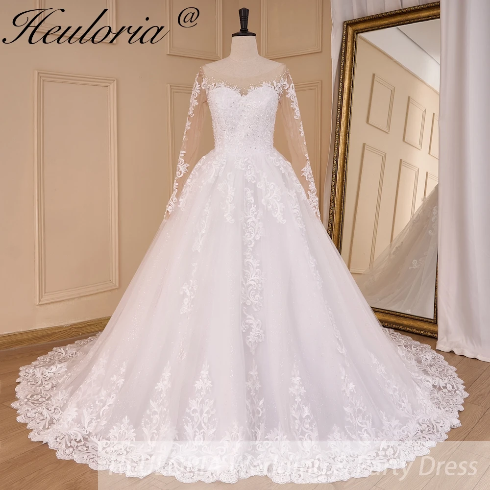 HEULORIA Princess Ball Gown Wedding Dress long sleeve bride dress off shoulder plus size robe de mariee Lace beads Bridal