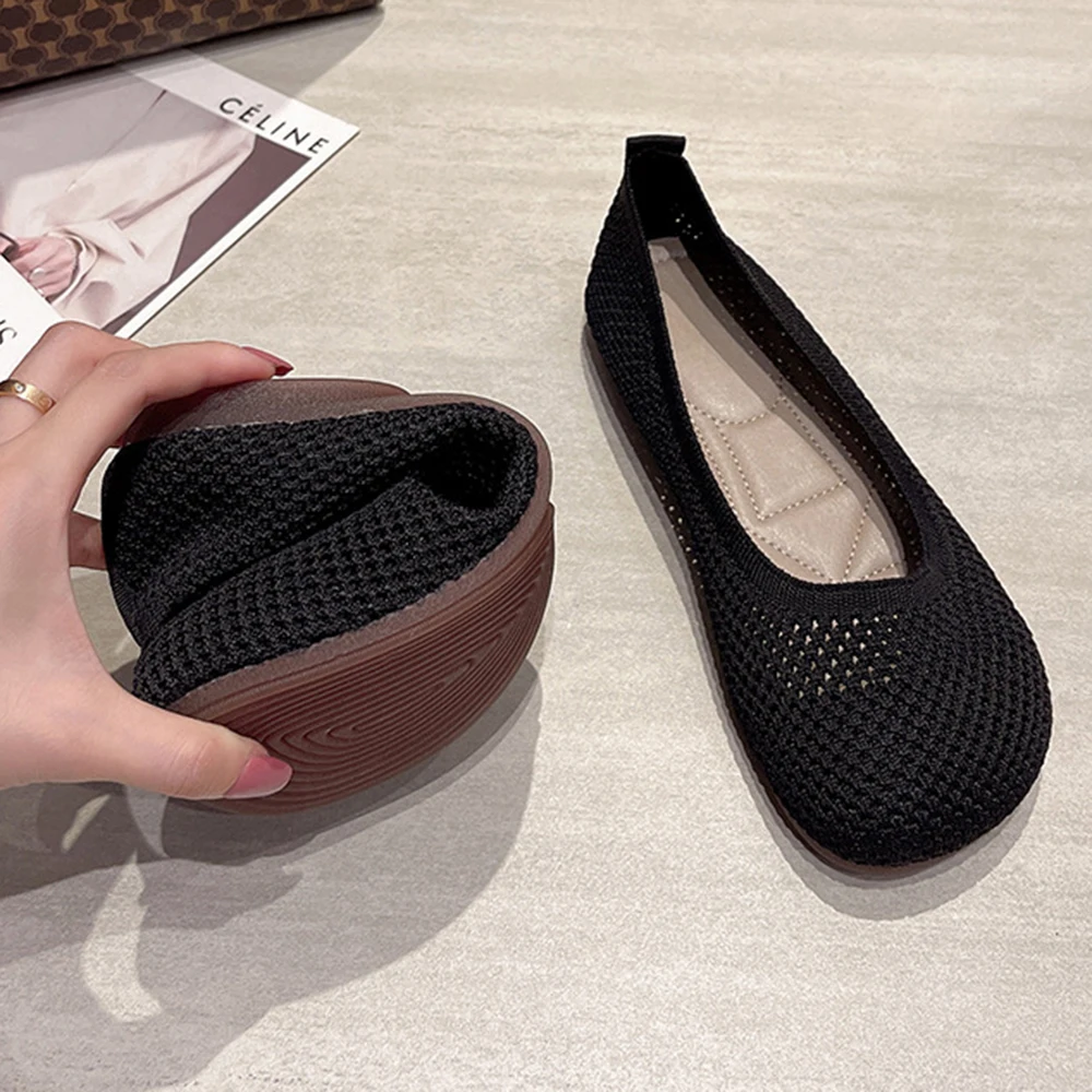 

New Round head Flats Knitting Elastic Comfortable Ballet Shoes Women's Flat Soft Loafers Spring Autumn Single Shoes Female a13