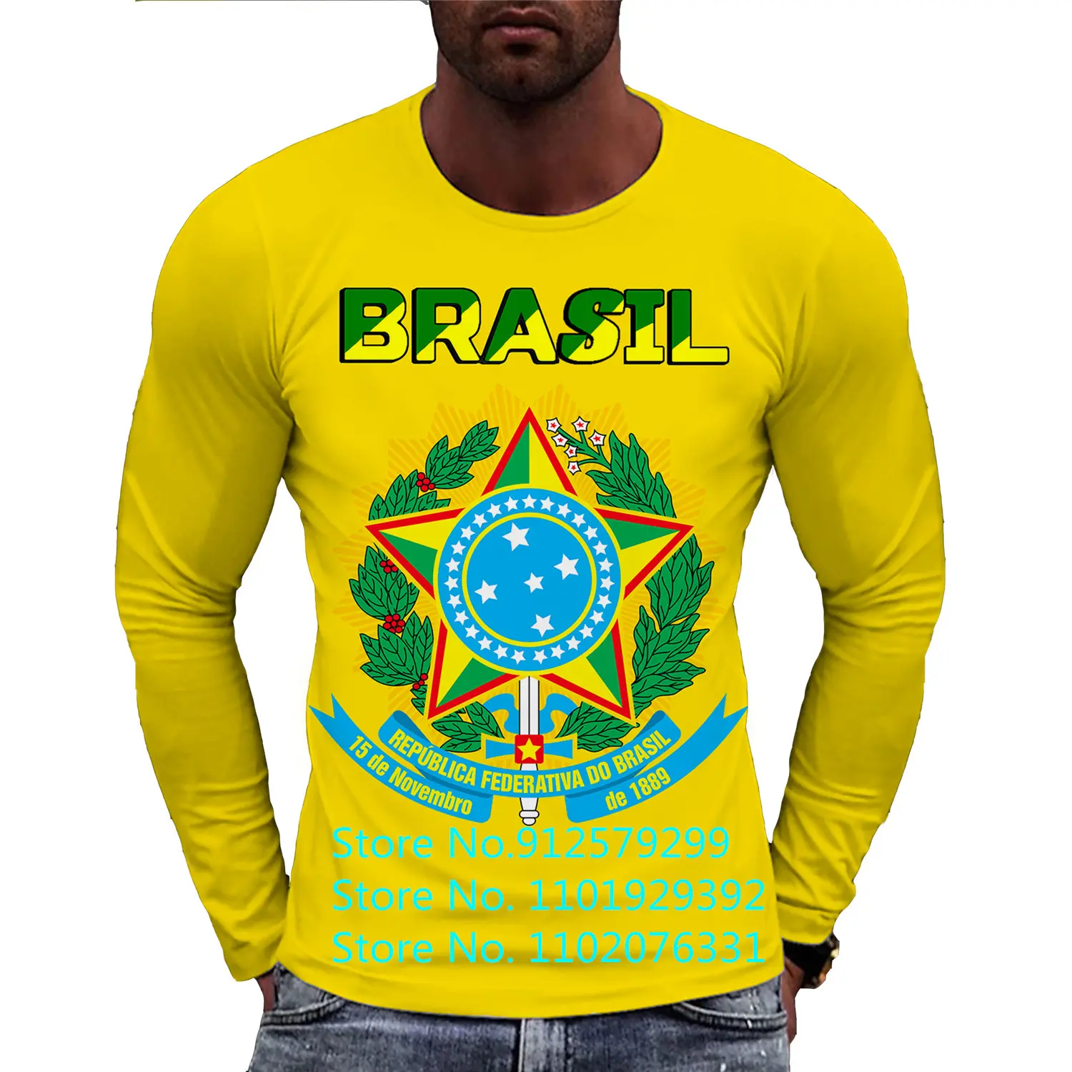 

2022 New Summer Hip-hop Brazil Men's 3D T-shirt Brasil Flag Printing Long Sleeved Casual Pullover Fashion Sports Tee