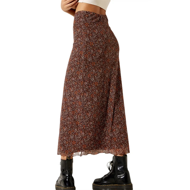 

Vintage Patchwork Floral Print Fairy Grunge Midi Skirt for Women - High Waist A-Line Maxi Skirt with Fairycore Streetwear Vibes