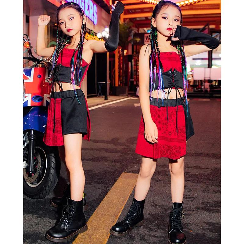 

Children Jazz Dance Costumes Summer Chinese Style Girls Cool Fashion Costumes Children Runway Show Fashion Clothes skirt