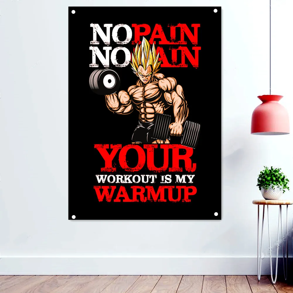 

"'NO PAIN NO GAIN YOUR WORKOUT IS MY WARMUP" Workout Fitness Gym Motivation Quote Poster Wall Art Hanging Paintings Banner Flag