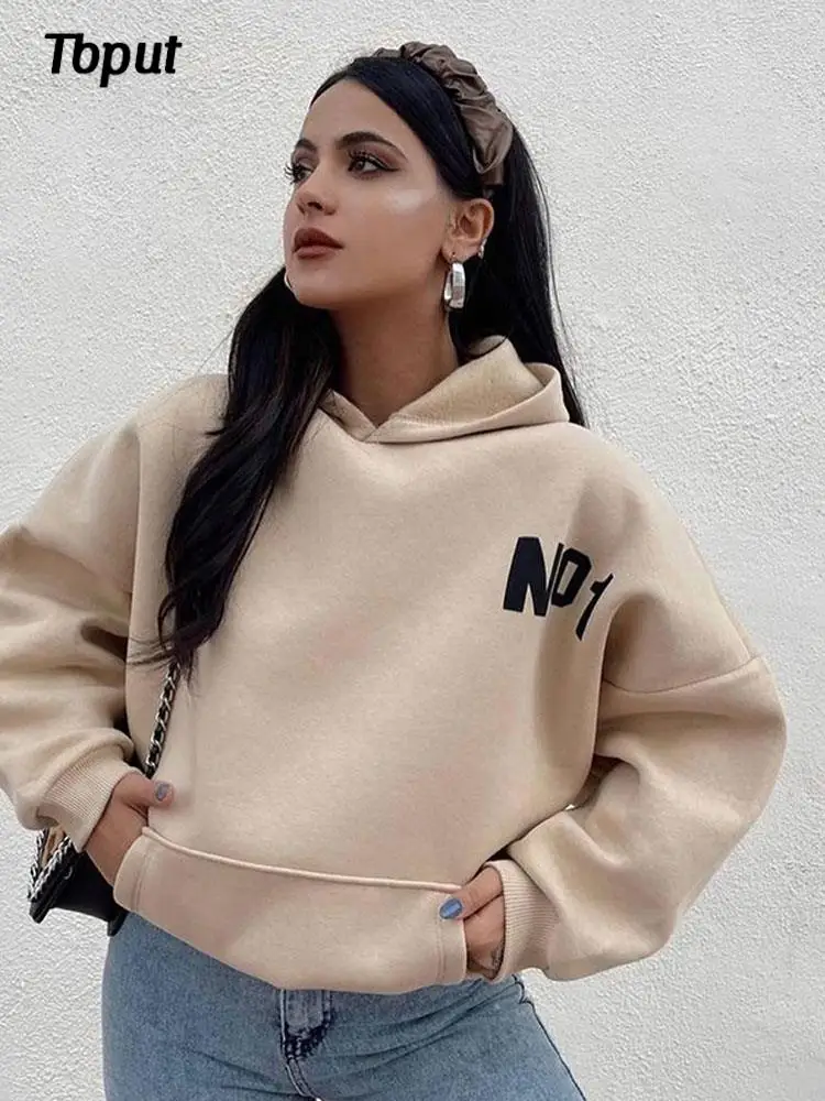 

Women Letter Printed Hooded Sweatshirt Female Long Sleeve Pullovers Hooded Top Lady Autumn Winter Streetwear Warm Thick Hoodies