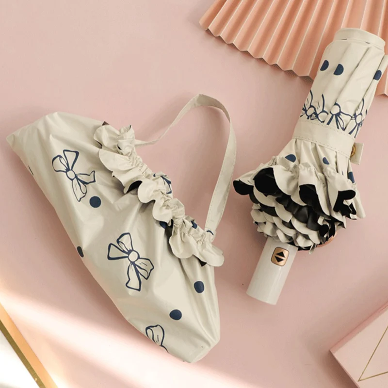 

Милые складные зонты, женские портативные маленькие пляжные мини-зонты с УФ-кружевом, зонтик в эстетике дождя, Солнечный Ангел