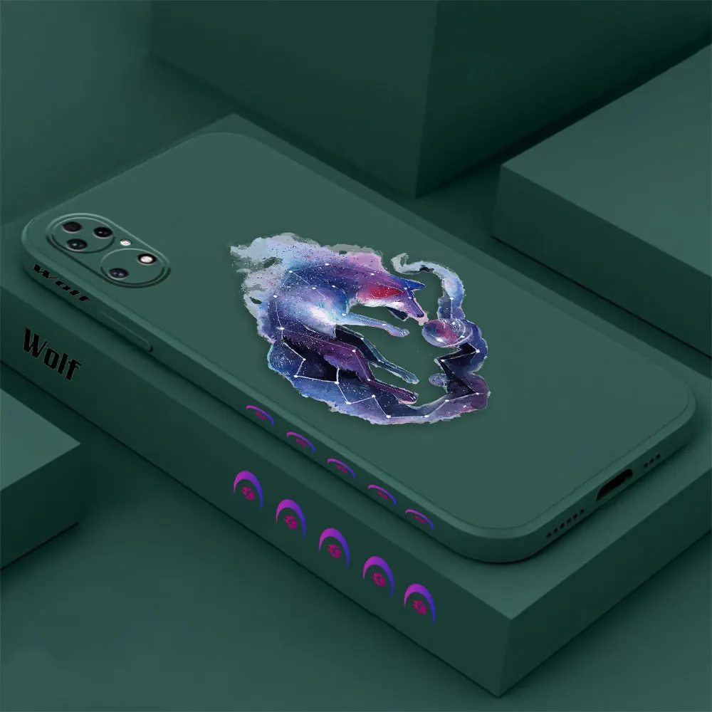 Watercolor Wolf Phone Case For Huawei P60 P50 P40 P30 P20 Mate 50 40 30 20 20X 10 Colour Liquid Silicone Cover Funda Cqoue Capa