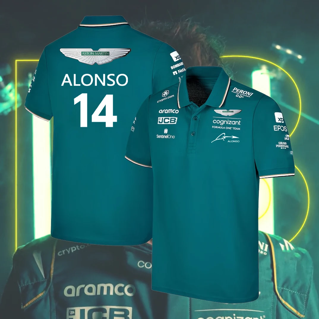 

Aston Martin F1 2023 Official Polo Shirt Fernando Alonso Uniform T-Shirt Formula 1 Fans Oversized Team Polo Shirt - Green