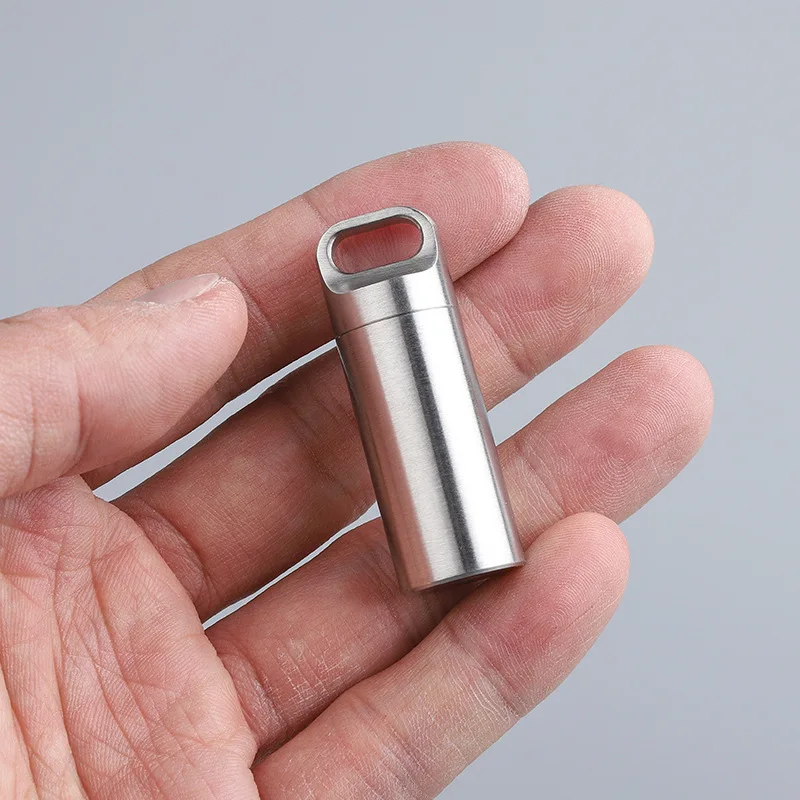 

Stainless steel Waterproof Pill Box Case Bottle Cache Drug Holder Container Keychain Medicine Box Health Care