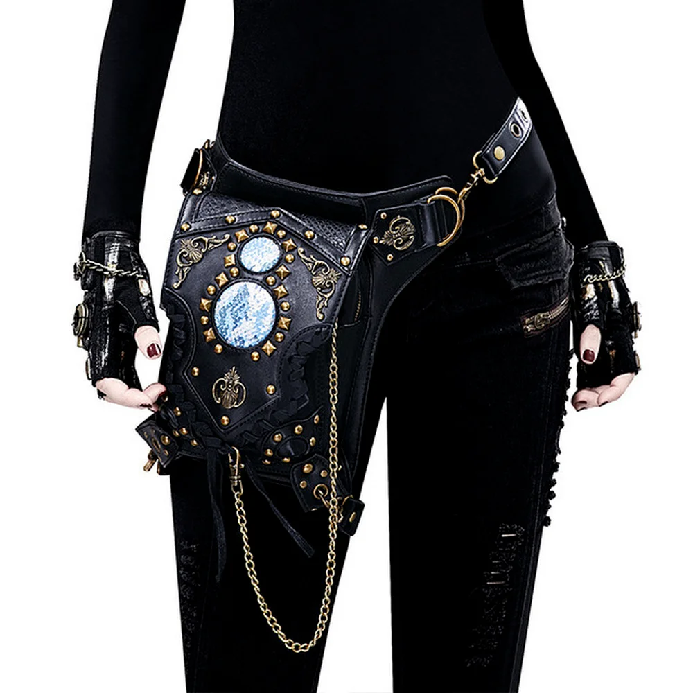 

Кожаная сумка с заклепками для женщин и женщин, поясной кошелек в стиле ретро-рок, мотоцикл, кросс-боди, Сумочка на плечо для телефона в стиле...