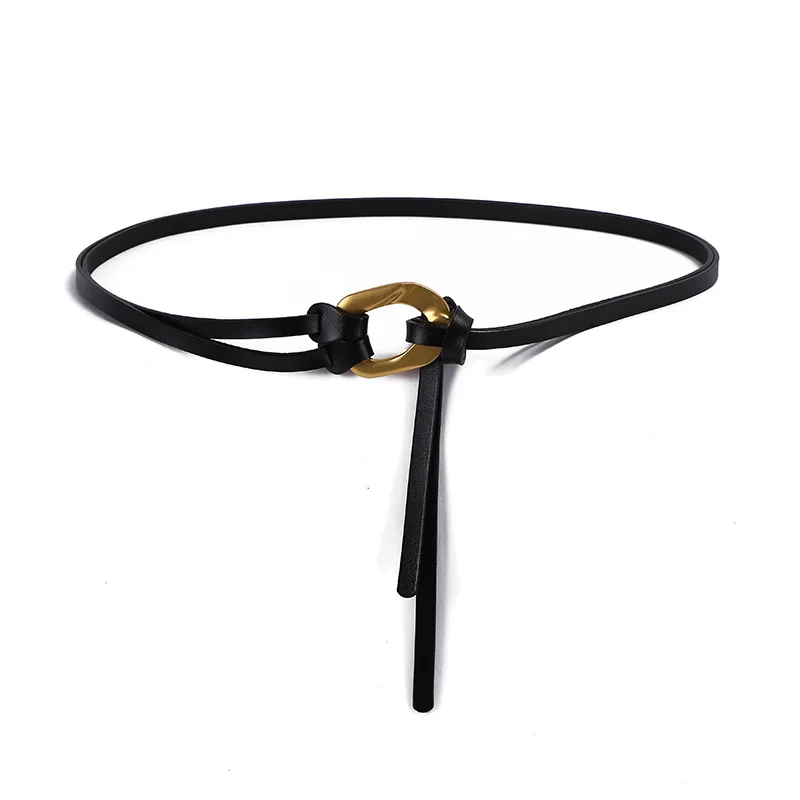 Бронзовый ремень с завязкой для женщин кофейный и черный пояс из воловьей кожи