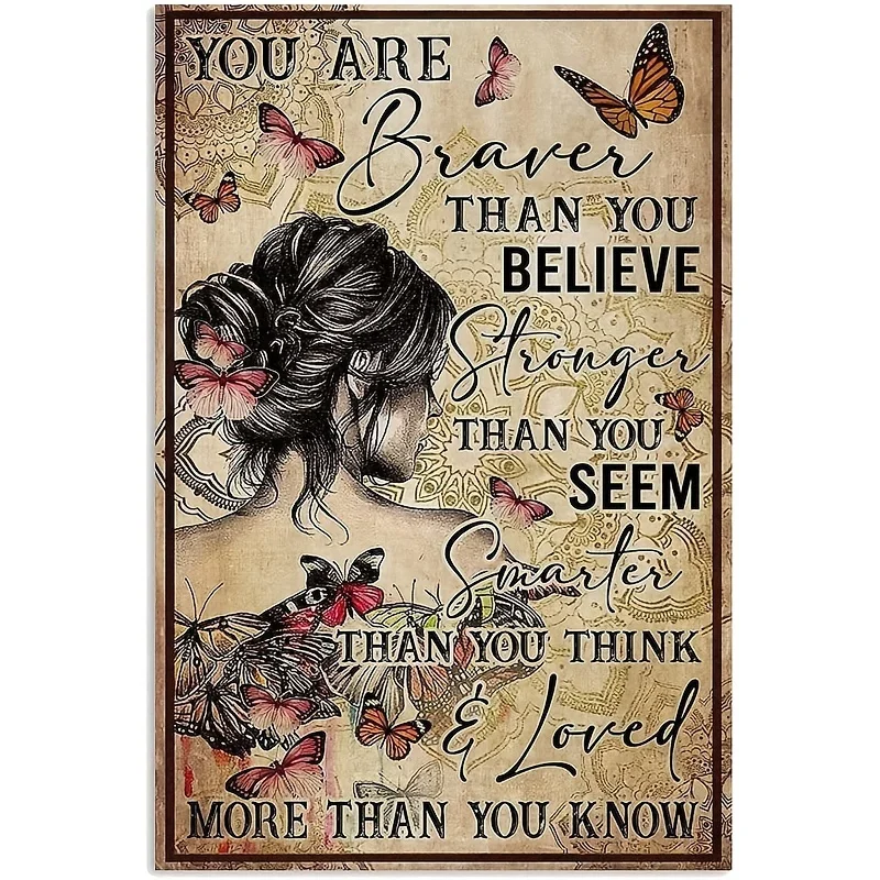 

Vintage Metal Tin Sign Hippie Girl And Butterflies Decor Iron Painting For Home Kitchen Garden Outdoor Wall Retro Art Poster