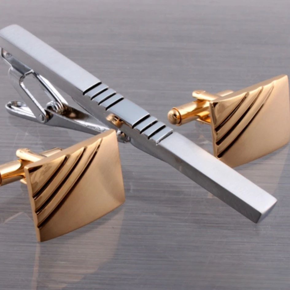 

Square Drip Oil High Grade Copper Cufflinks Tie Clip Set Business Party Dress Accessories Men's French Shirt Button Collar Clips