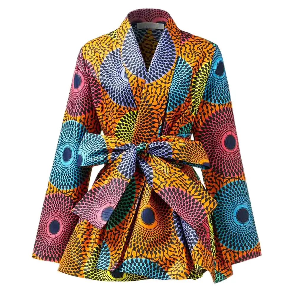 Ropa africana para mujer, chaqueta de moda de otoño, estampado Ankara, costura de cera, top de manga larga, trajes casuales de cintura alta