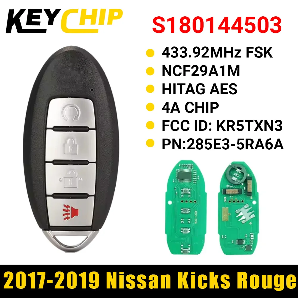 

KC S 180144503 Для Nissan Kicks Rogue 2018 2019 2020 2021 Rogue 433,92 МГц 4A дистанционный ключ приближения KR5TXN3 285E3-5RA6A