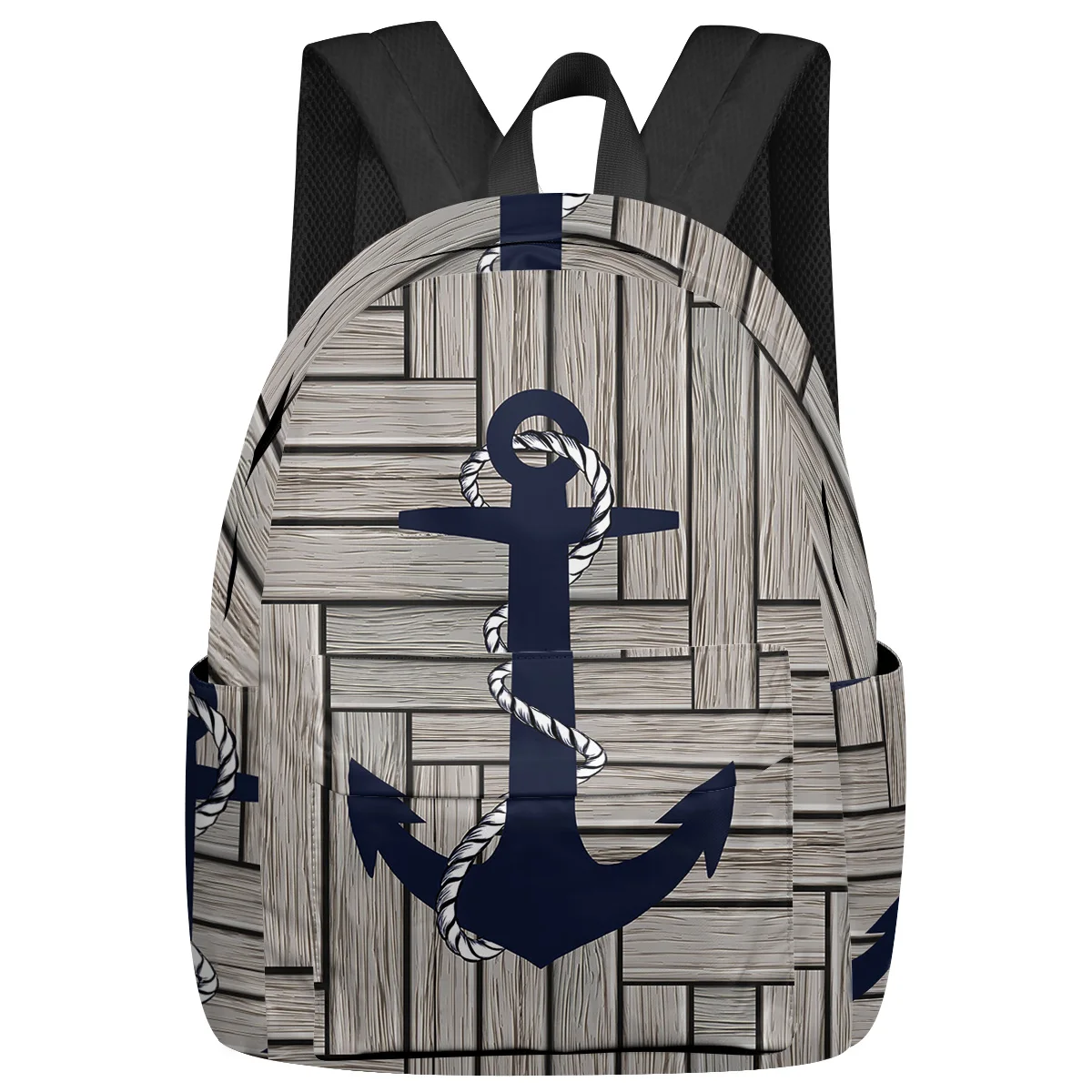 

Рюкзак для женщин и мужчин, школьный ранец для ноутбука с деревянной текстурой и морским якорем для подростков, дорожные сумки