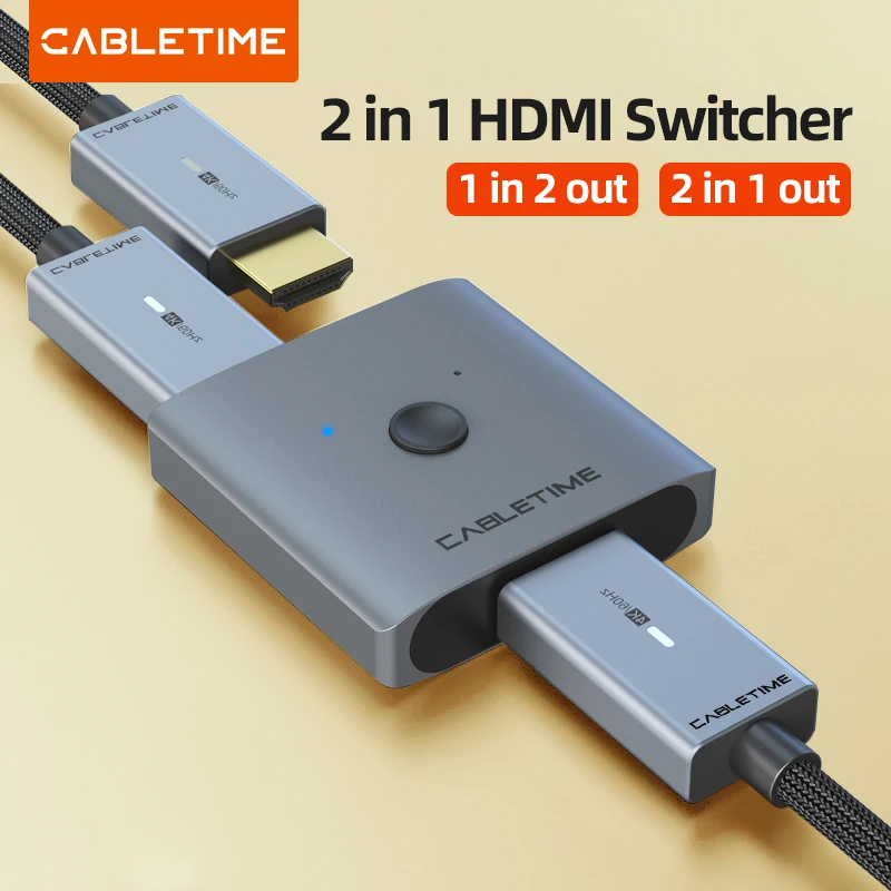 Разветвитель CABLETIME HDMI, 4K, 60 Гц, 1x2/2x1, адаптер, переключатель HDMI 2 в 1, конвертер для latop Macbook Air HDTV PS4 HDMI переключатель C355