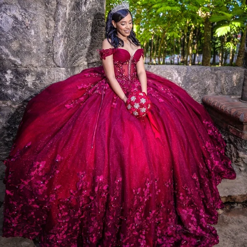 Angelsbridep Vestidos De Graduación Бордовое бальное платье принцессы Quinceanera Платье с открытыми