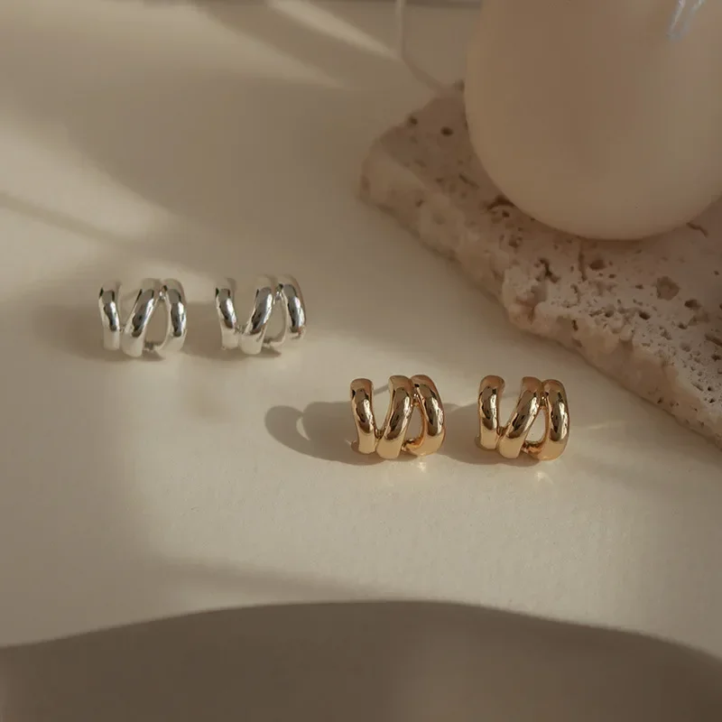 Новые модные простые серьги-кольца золотого серебряного цвета для женщин и