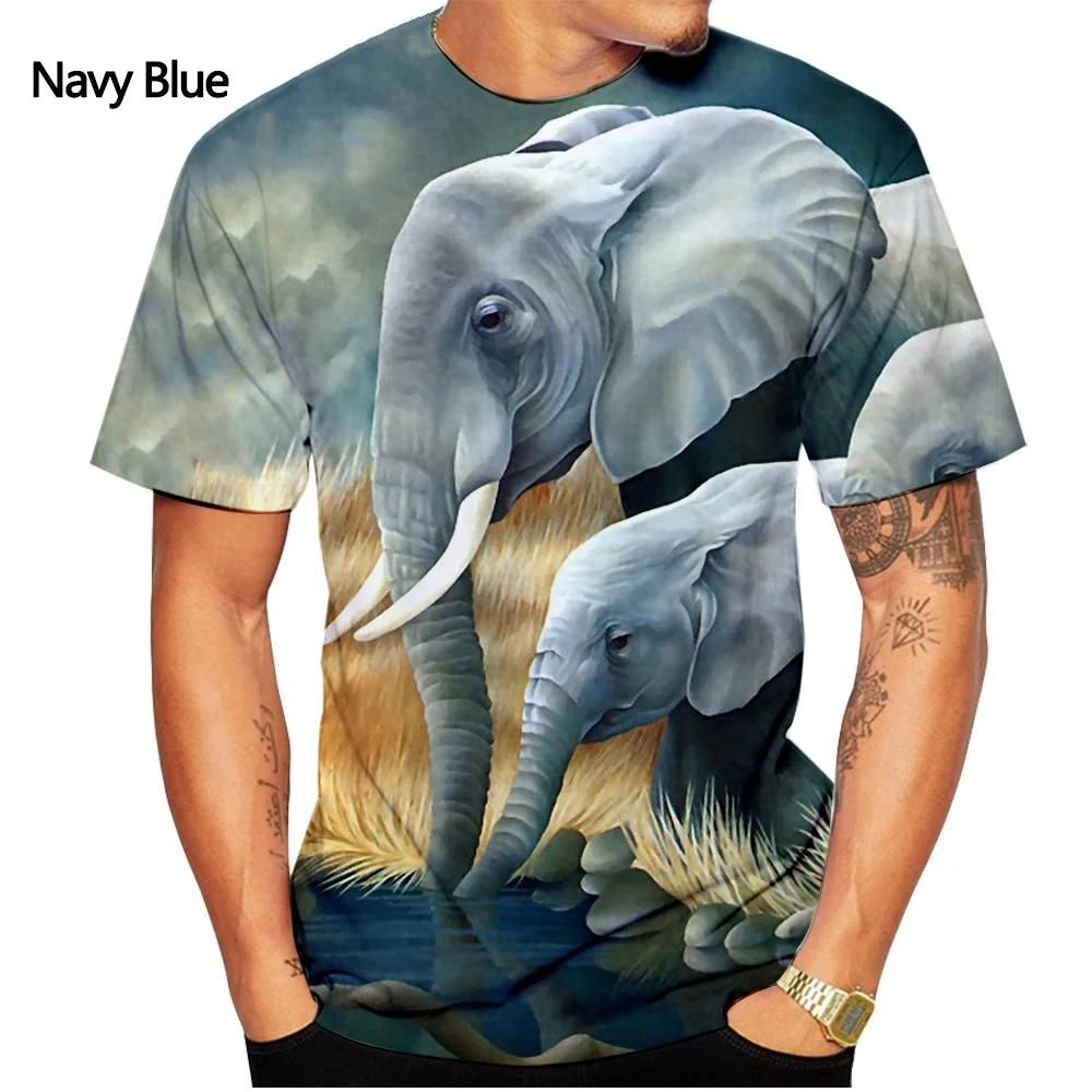 

New fashion animal elephant 3D-printed T-shirt men's summer casual short sleeve O collar top T-shirt
