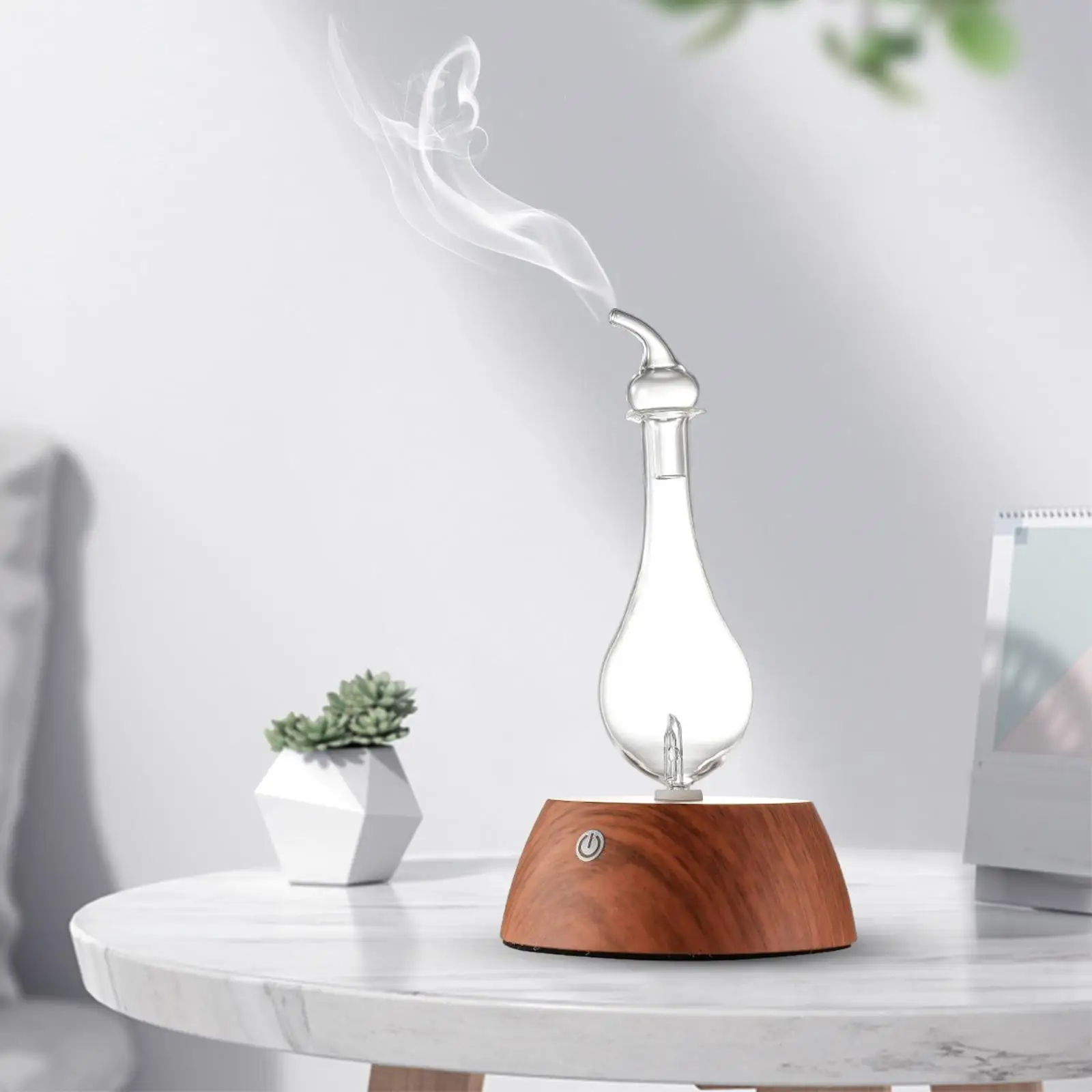 Cheap Essential Oil Diffuser Wood Base Glass Reservoir Professional Grade Waterless Nebulizing Machine Aroma Diffuser for Yoga 50ml