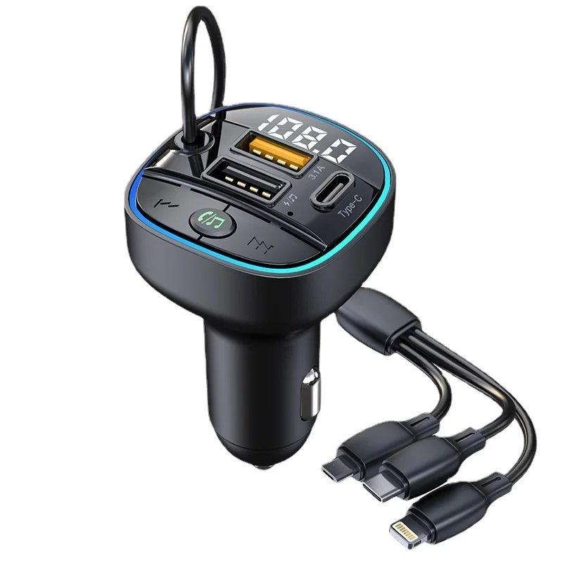 

C35 Car MP3 Bluetooth Player with Hands-Free Calling, FM Transmitter, 1-to-3 Cable, Fast Car Charger - All-in-One