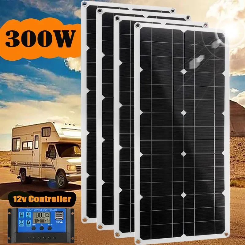 

18 в комплект солнечной панели 300 Вт Зарядное устройство для аккумулятора Гибкая солнечная система с солнечным контроллером 12 В 24 В для автомобиля лодки RV дома