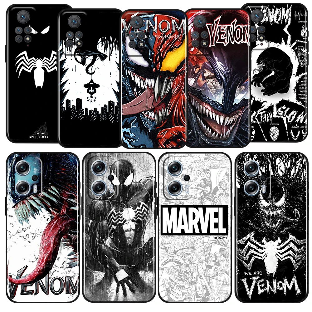 

Marvel Funny Venom Cool For Xiaomi Redmi Note 12 11 11T 11S 10 10T 9 8 7 6 5 Pro Plus 5G 4G Silicone Black Phone Case