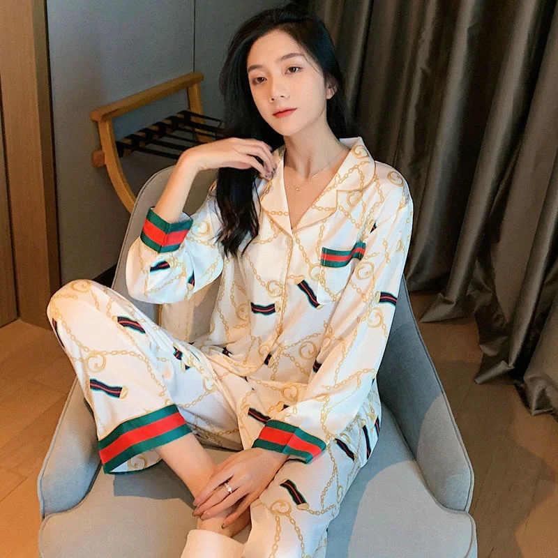 

Пижама женская с длинным рукавом, пикантный домашний комплект из вискозы, в Корейском стиле, в стиле Instagram, большие размеры, весна-осень