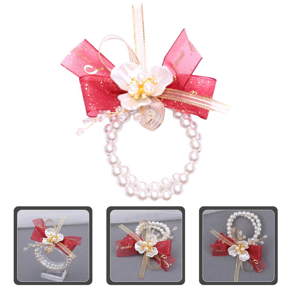 

Prom Women Wrist Corsage Decor Flower Bracelet Corsage Wristlet Pearl Corsage Decor Corsage Decor