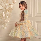 Очаровательные платья с цветочным узором для девочек бальное платье с блестками и квадратным воротником и длинными рукавами на молнии, Новые Вечерние платья Vestido De Fiesta De Boda