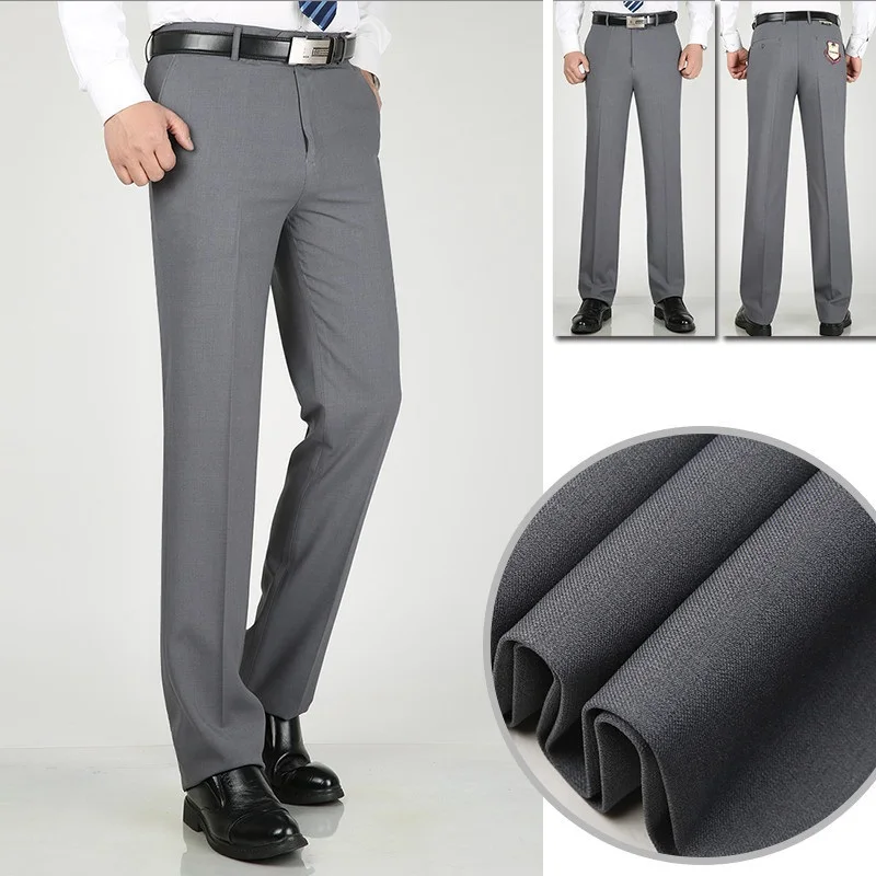 

2022 Men's Classical Trousers Straight Breathable Meeting Formal Business Solid Color Daily Male Pants