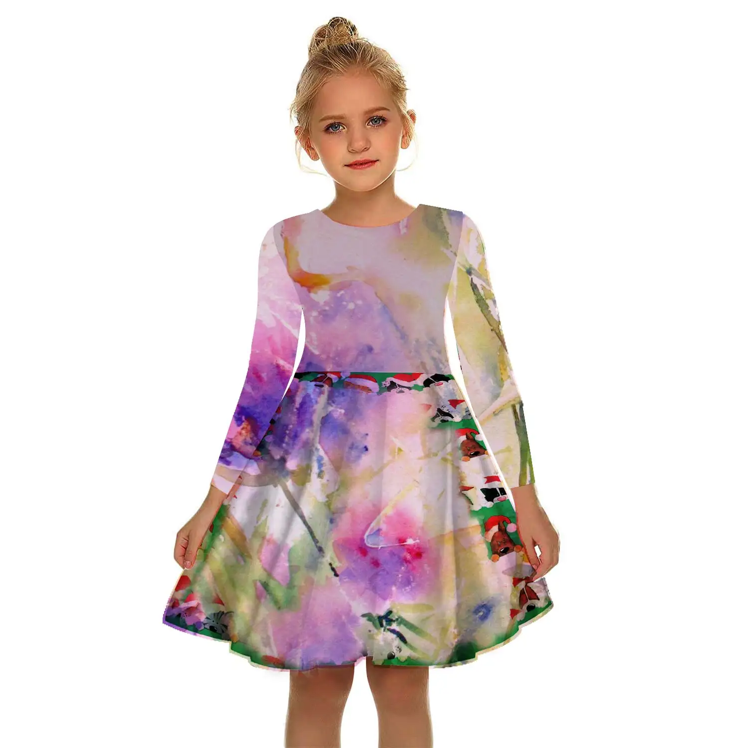 

Girls Summer Dresses 3D Printing Flower Graphics Daily Casual Children's Long Sleeve Dresses 2-17 Years Old 15 Years Old