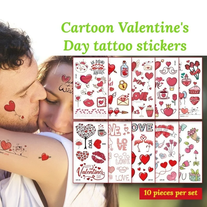 

10pcs/set Valentine's Day Love Tattoo Stickers Couple Dating Couple Confession Disposable Temporary Tattoo Stickers Love Tattoos