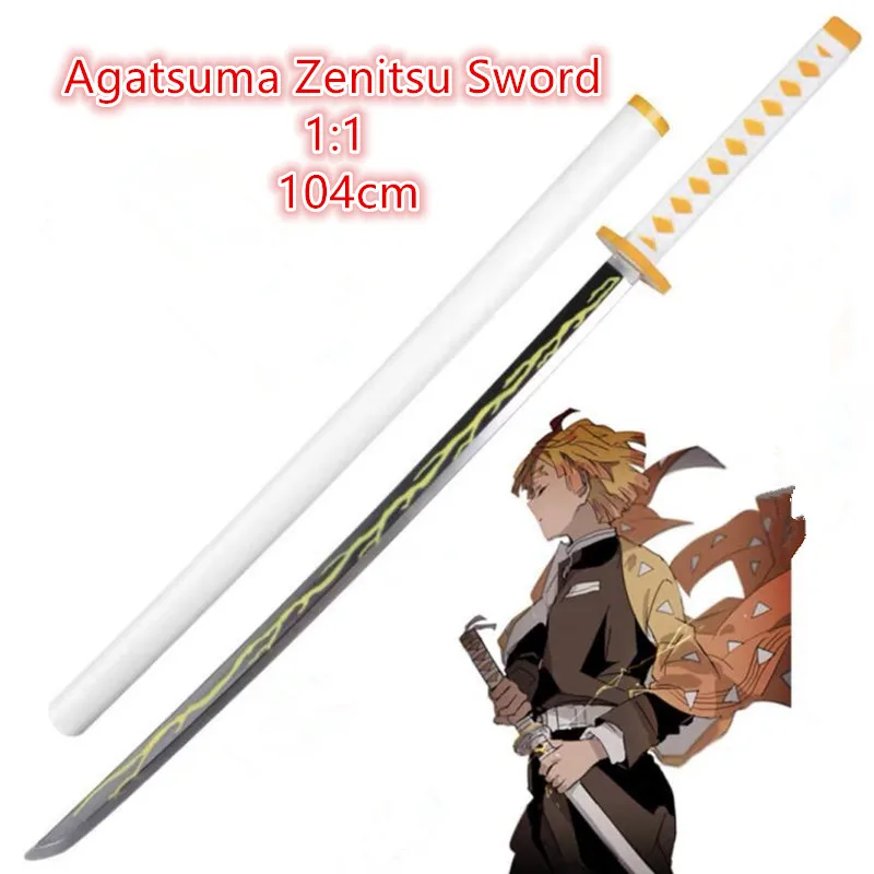 104cm Kimetsu no Yaiba Sword Weapon Demon Slayer Agatsuma Zenitsu Cosplay Sword 1:1 Anime Ninja Knife PU toy