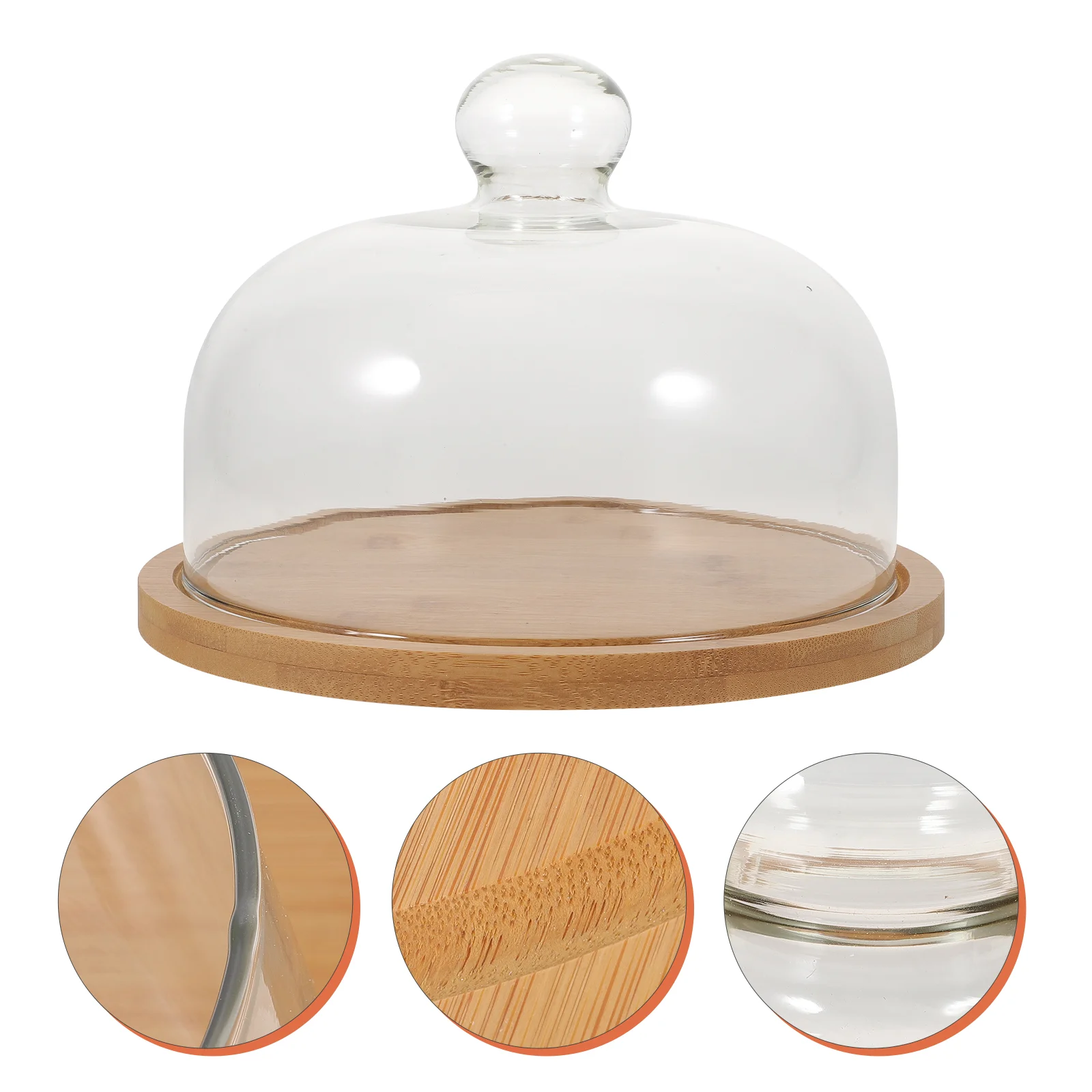 

Glass Lid Food Cover Wood Serving Tray Display Set Durable Plate Round Cake Dust