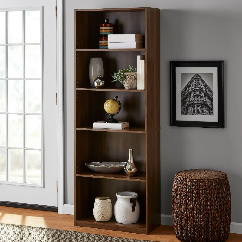 Mainstays 5-Shelf Bookcase with Adjustable Shelves, Canyon Walnut bookshelves