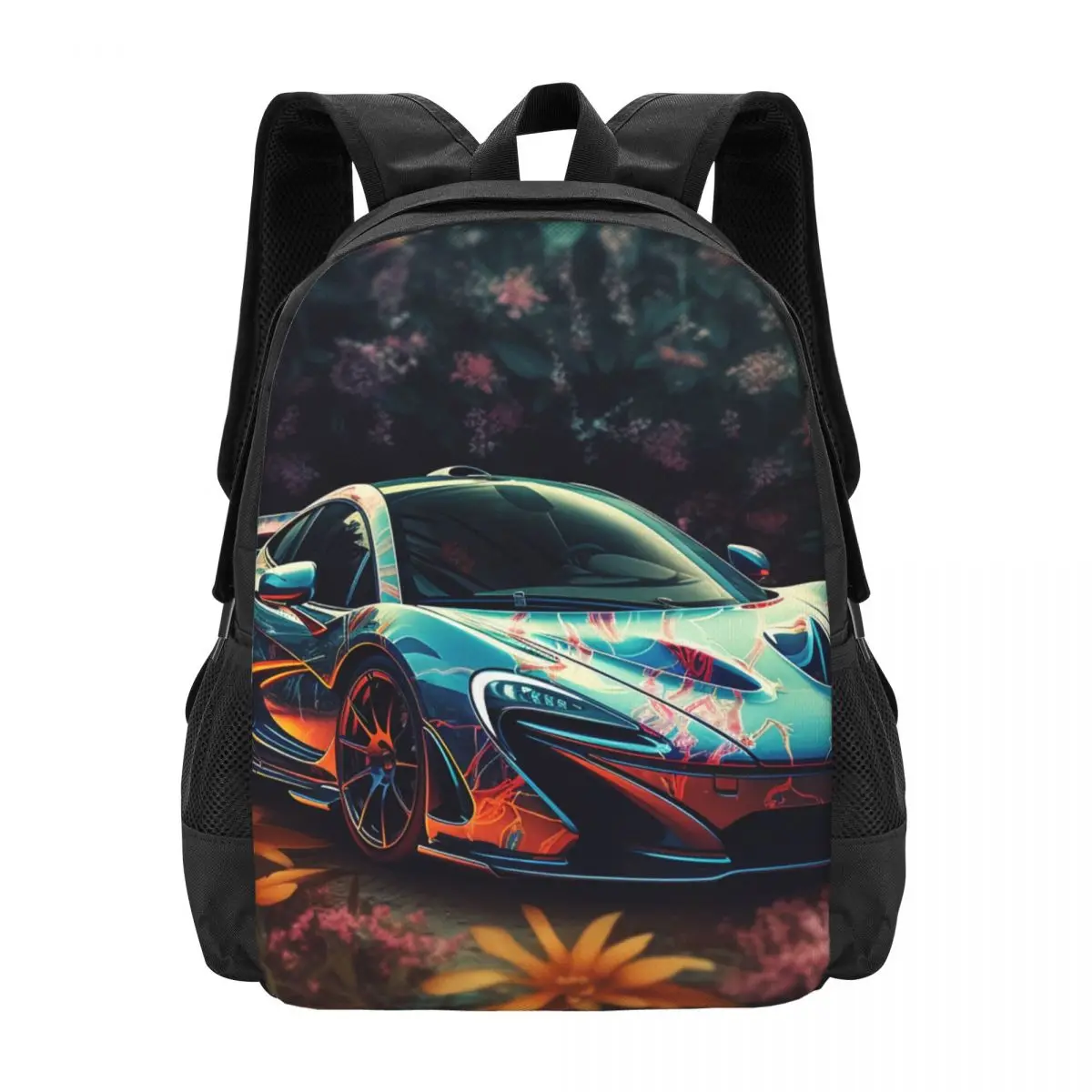 

Powerful Sports Car Backpack Colorful Painting Neon Women Polyester Travel Backpacks Pattern Cool School Bags Rucksack