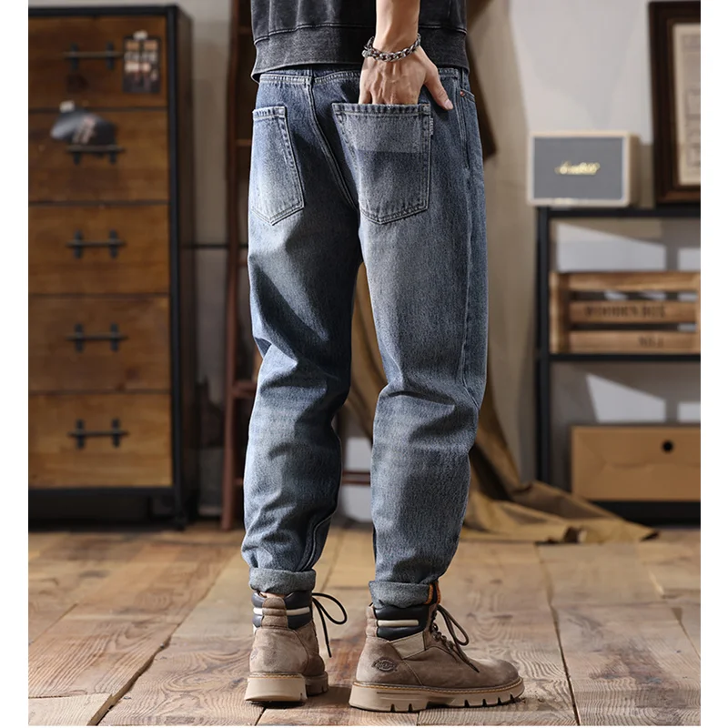 Men Clothing 2022 Autumn and Winter Straight Cylinder Large Loose Cylinder Jeans Vintage Comfortable Blue Harun Trousers Female