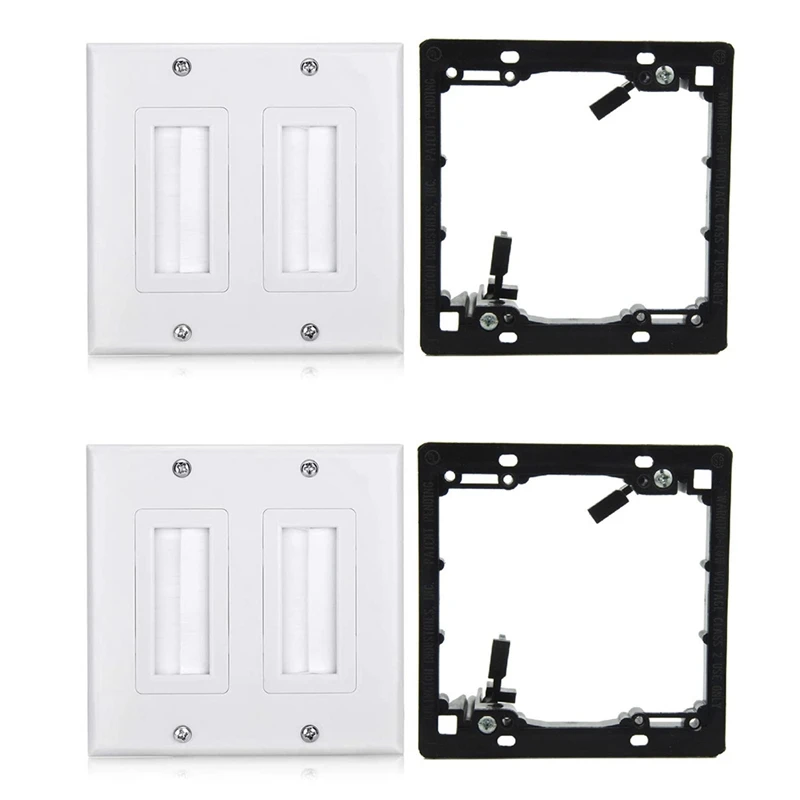 

4Pack Dual Brush Plate Cable Wall Plate Brush Wall Plate Pass Through Insert For 2 Gang Cable Access Strap Wall Socket